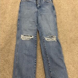 Wrangler Women's Distressed Straight Leg Denim Jeans